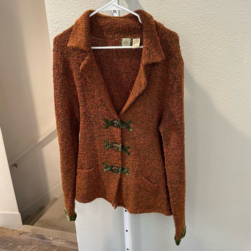 ANTHROPOLOGIE Jacket Cardigan Blazer Coat Sweater with Velvet Detail and Stretch